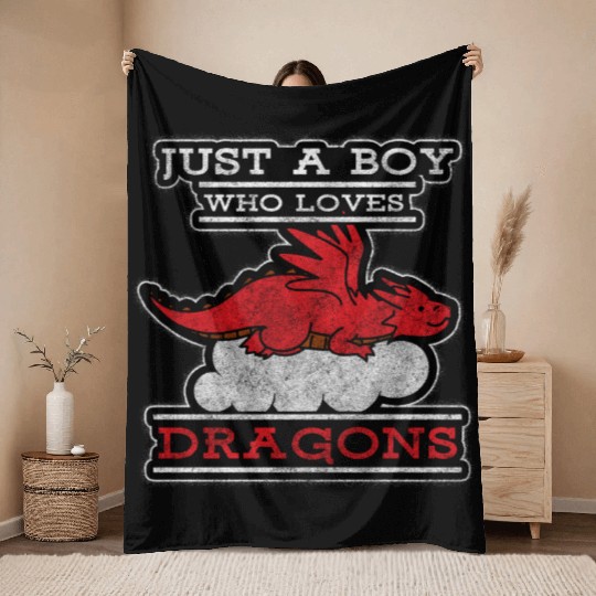 Fantasy Asia Black Chinese Dragon Throw Blankets