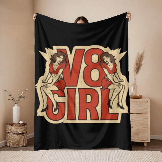 Muscle Car Girl - V8 Girl Throw Blankets