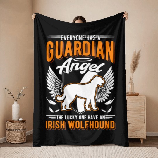 Irish Wolfhound Guardian Angel Throw Blankets