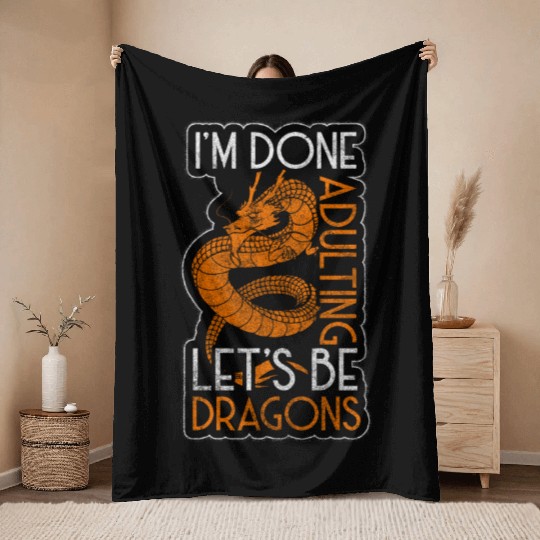 Dragon Black Chinese Dragon Throw Blankets