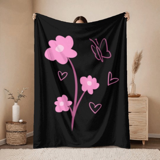 flowers symbol plants nature butterfly pink Throw Blankets