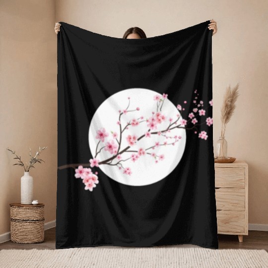 Cherry Blossoms Spring Japan Nature Throw Blankets