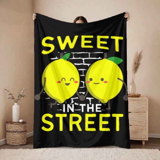 Sweet In The Street Sell Lemonade Funny Lemon Throw Blankets