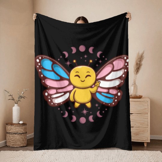 Transgender Monarch Butterfly Trans Subtle Pride Throw Blankets