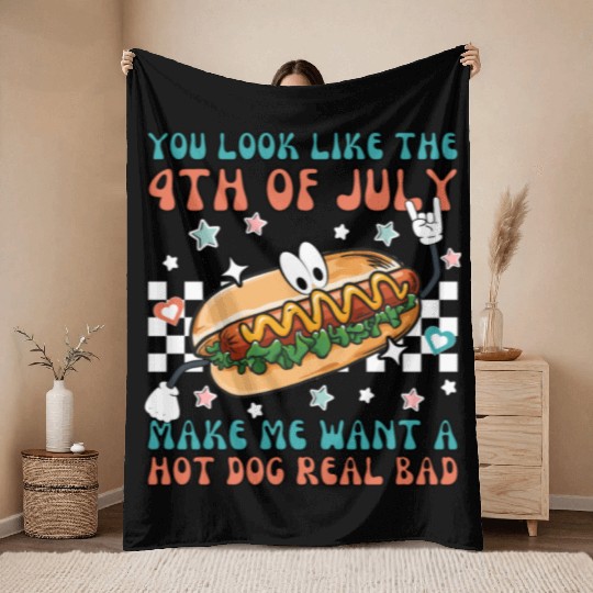 Makes Me Want A Hot Dog Real Bad, 4th July Throw Blankets