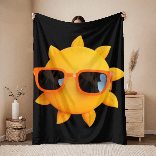 Sun 3d summer yellow nature Throw Blankets