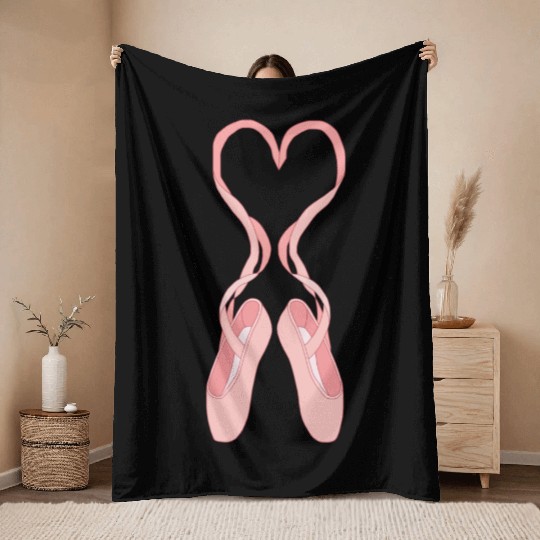 Lovely Heart Pink Ballet Slippers Throw Blankets