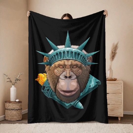 Statue Of Liberty Chimpanzee 4th Of July Animal US Throw Blankets