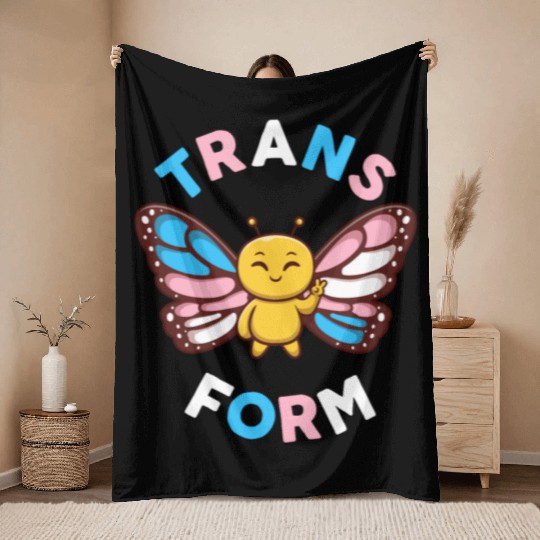 Transgender Monarch Butterfly Trans Form Kawaii Throw Blankets