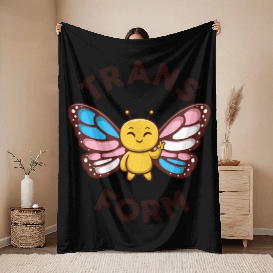 Transgender Monarch Butterfly Trans Form Kawaii Throw Blankets