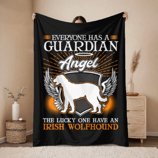 Irish Wolfhound Guardian Angel Throw Blankets