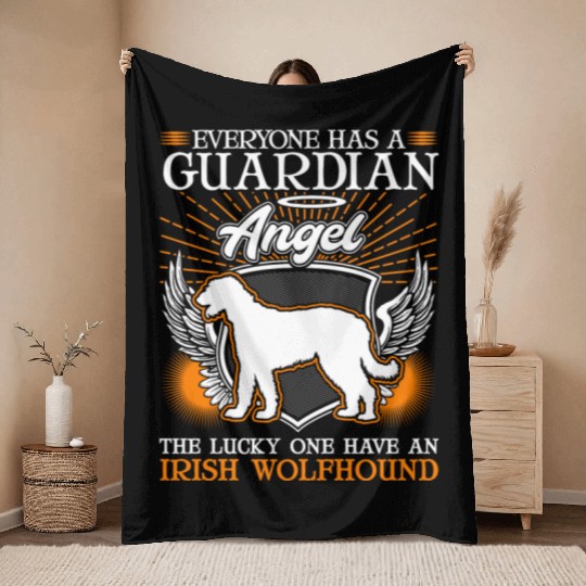 Irish Wolfhound Guardian Angel Throw Blankets