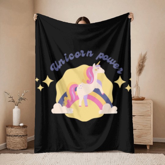 Unicorn power Throw Blankets