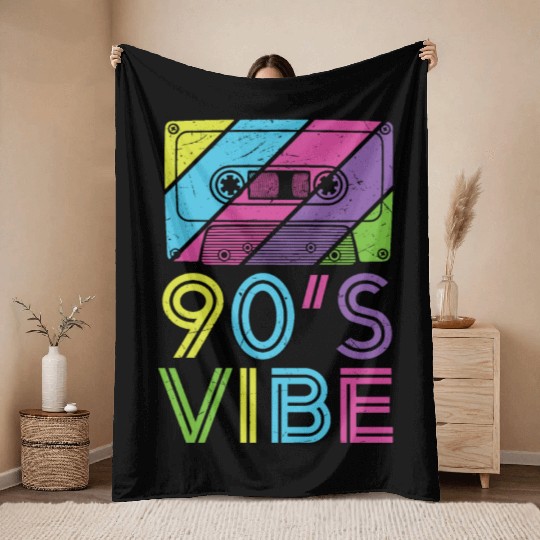 90's Vibe Retro Cassette Tape Music Throw Blankets