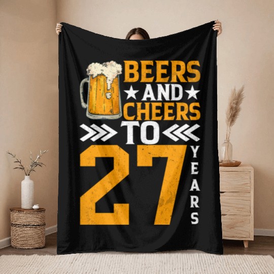 Beers and Cheers to 27 years Frothy Mug of Beer Throw Blankets