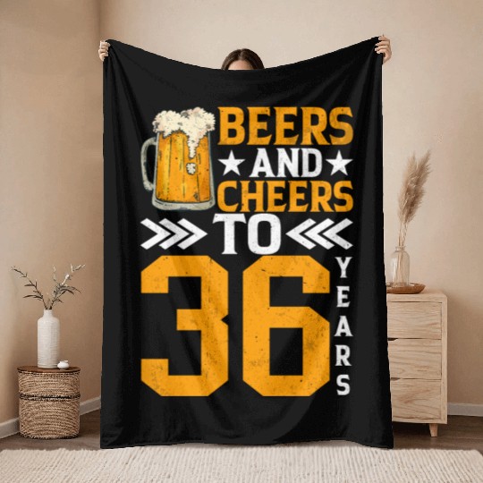 Beers and Cheers to 36 years Frothy Mug of Beer Throw Blankets