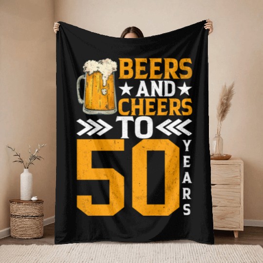 Beers and Cheers to 50 years Frothy Mug of Beer Throw Blankets