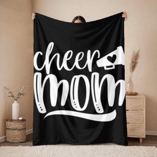 Womens Cheer Mom Throw Blankets Megaphone with Heart Accen