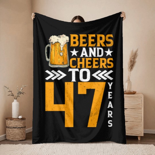 Beers and Cheers to 47 years Frothy Mug of Beer Throw Blankets