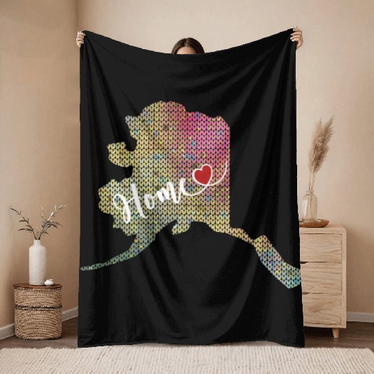 My Home is Alaska Pink and Yellow Knit Print Throw Blankets