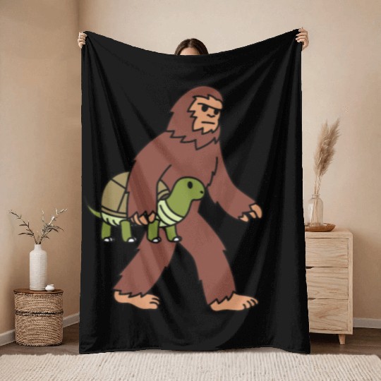 Bigfoot Sasquatch Walking Tortoise Throw Blankets
