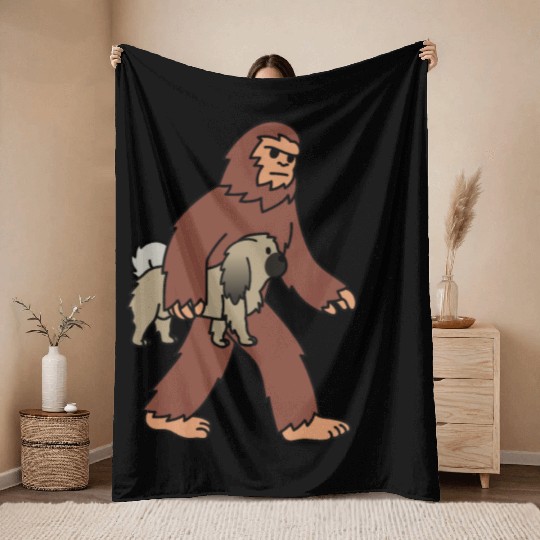 Bigfoot Sasquatch Walking Pekingese Throw Blankets