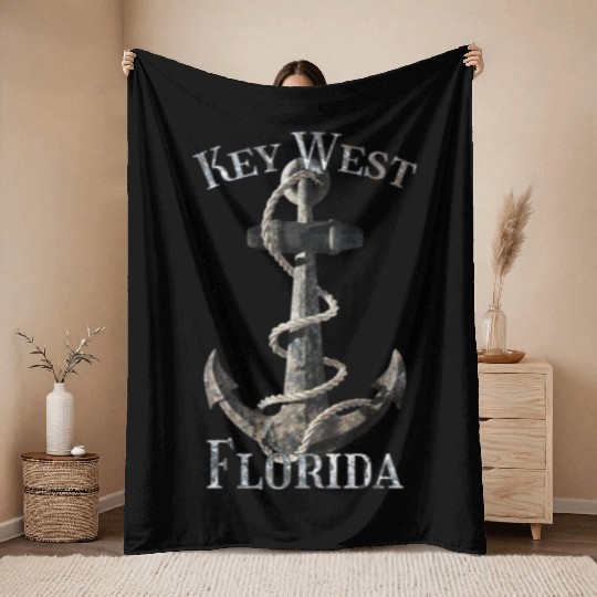 Key West Florida Nautical Anchor Sailing Throw Blankets