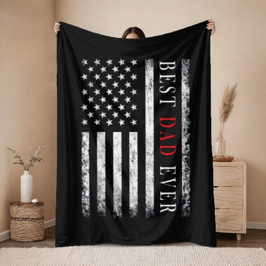 Father's day Best dad ever with US american flag 2 Throw Blankets