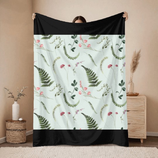 Watercolor Wildflowers Botanical Pattern Throw Blankets