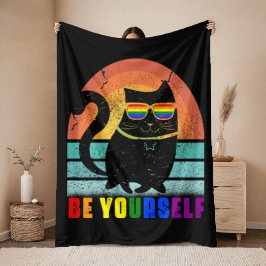 Be Yourself They ll Adjust LGBTQ Rainbow Flag Gay Throw Blankets