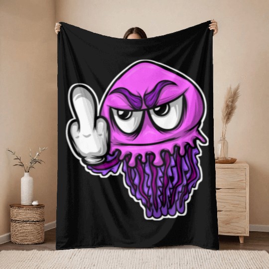 Jelly Fish Middle Finger Jellyfish Throw Blankets