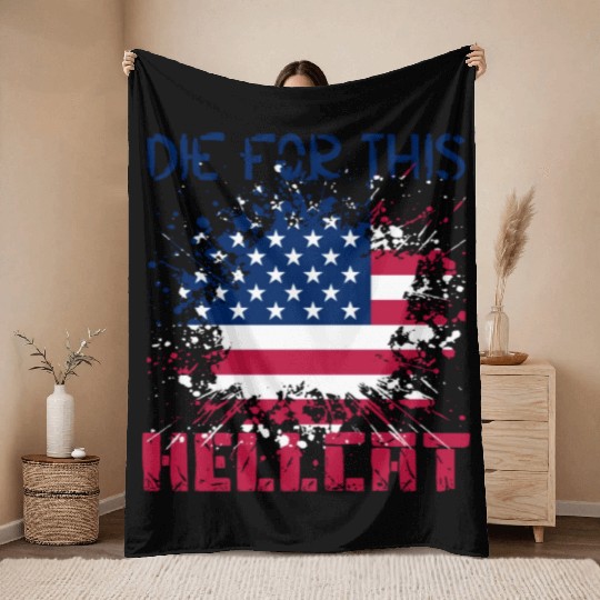 Die For This Hellcat- Vintage US Flag Throw Blankets