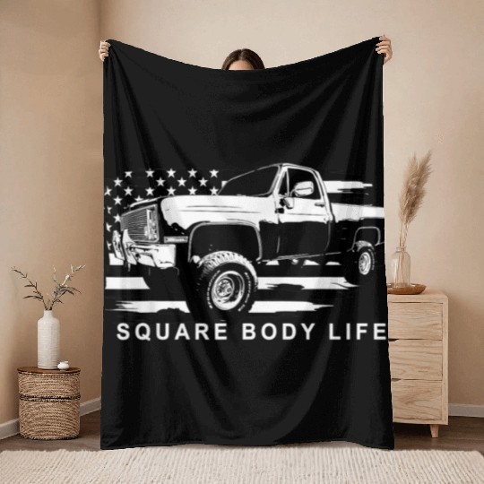 Squarebody American Flag Square Body Truck Throw Blankets