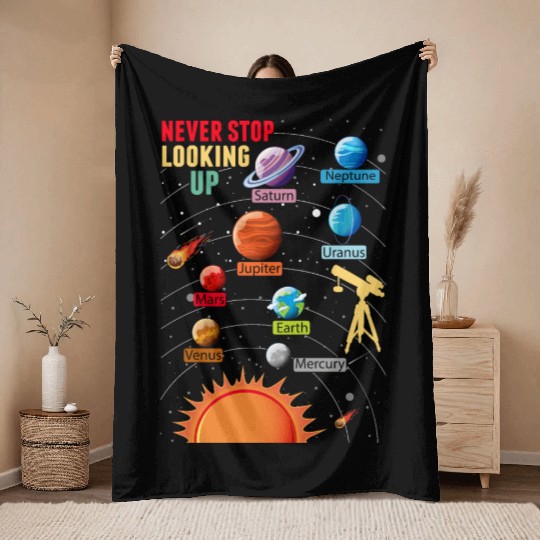 Telescope Solar System Planets Astronomy Lover Throw Blankets