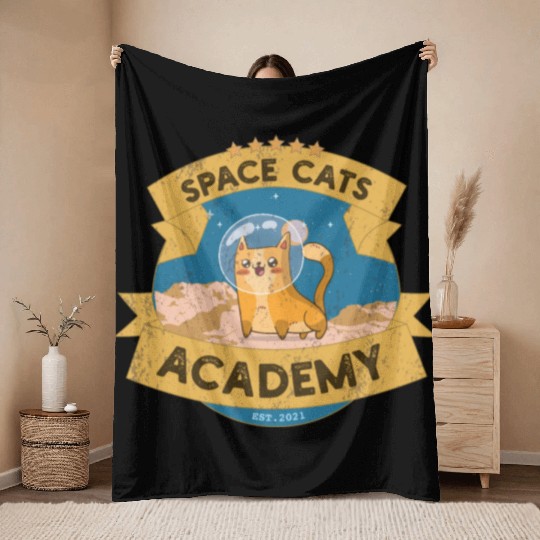 Space Cats Academy Throw Blankets