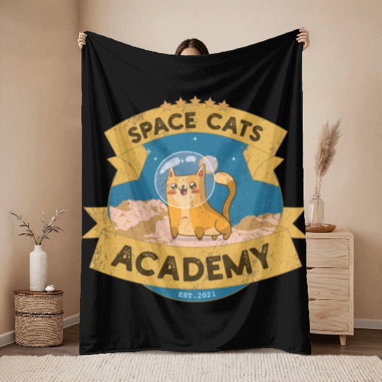 Space Cats Academy Throw Blankets
