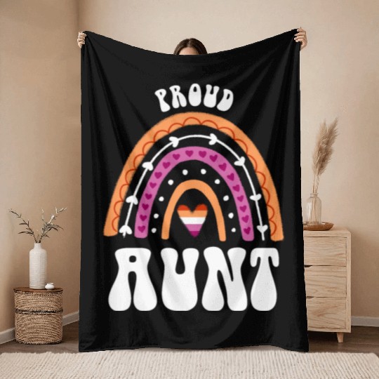 Proud Aunt Lesbian Pride Rainbow Throw Blankets