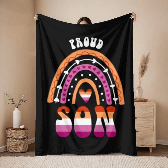 Proud Son Lesbian Pride Rainbow Throw Blankets