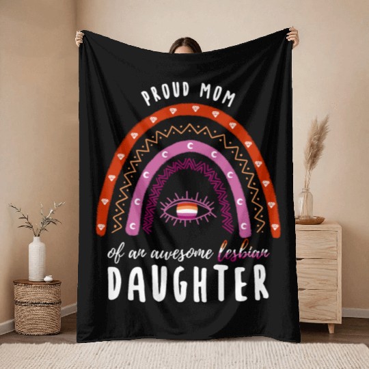 Rainbow Mom Lesbian Daughter Throw Blankets