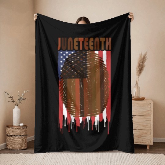 Juneteenth US Flag African American Graphic Throw Blankets