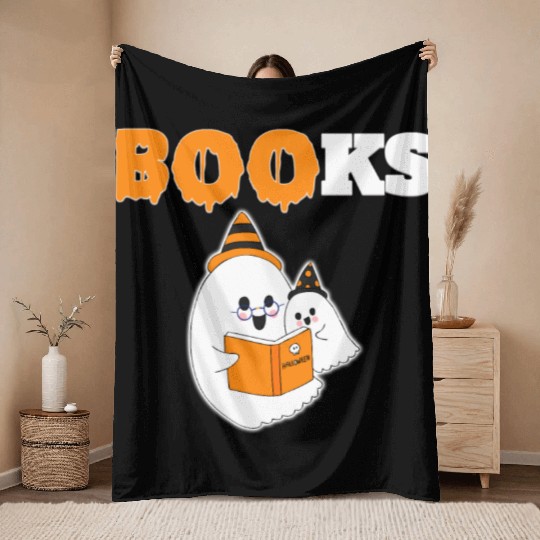 BOO Halloween Librarian Library English Teacher Throw Blankets