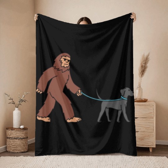 Bigfoot Sasquatch Walking Great Dane Throw Blankets