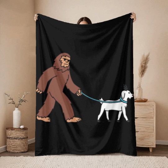 Bigfoot Sasquatch Walking Goat Throw Blankets