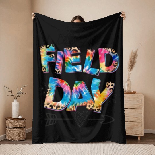 Tie dye leopard Wild About Field Day Teacher Kids Throw Blankets