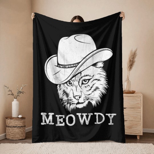 Meowdy Western Country Music Cowboy Cowgirl Throw Blankets