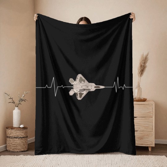 f22 raptor heart beat Throw Blankets