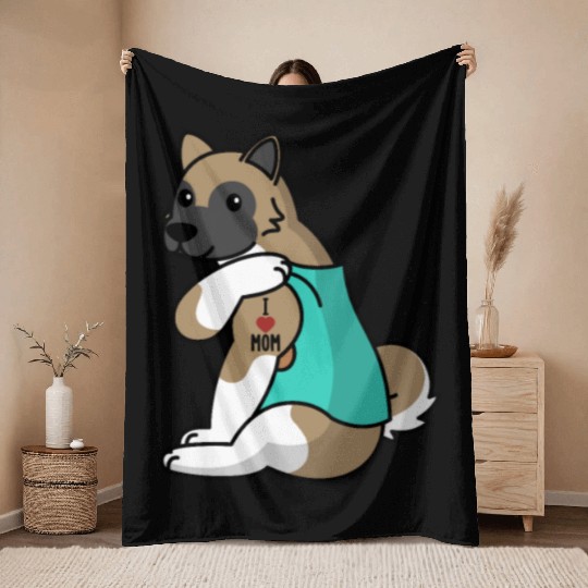 I Love Mom Tattoo Akita Throw Blankets