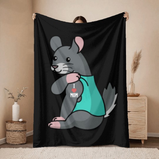 I Love Mom Tattoo Chinchilla Throw Blankets