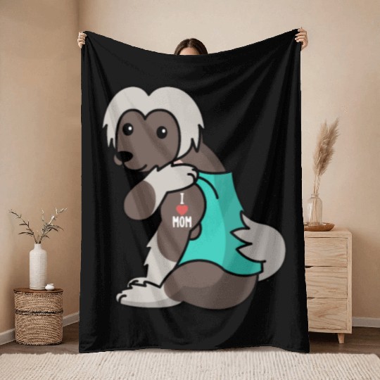 I Love Mom Tattoo Chinese Crested Throw Blankets
