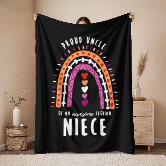 Proud Uncle Lesbian Niece Rainbow Throw Blankets
